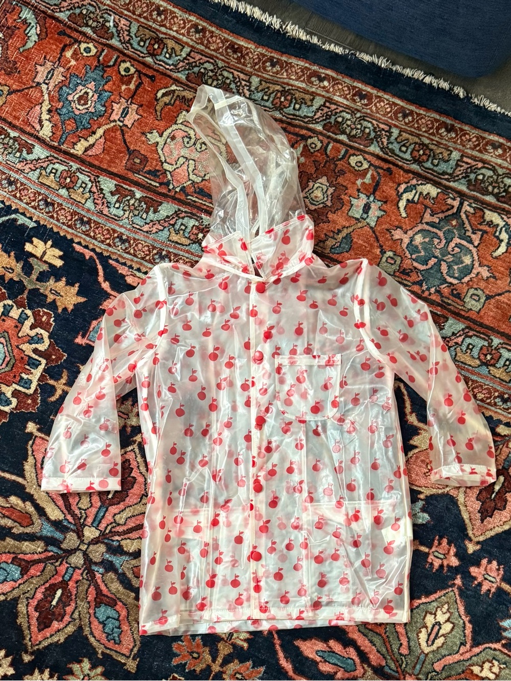 Bobo Choses Transparent Hooded Raincoat with Red Cherry Print